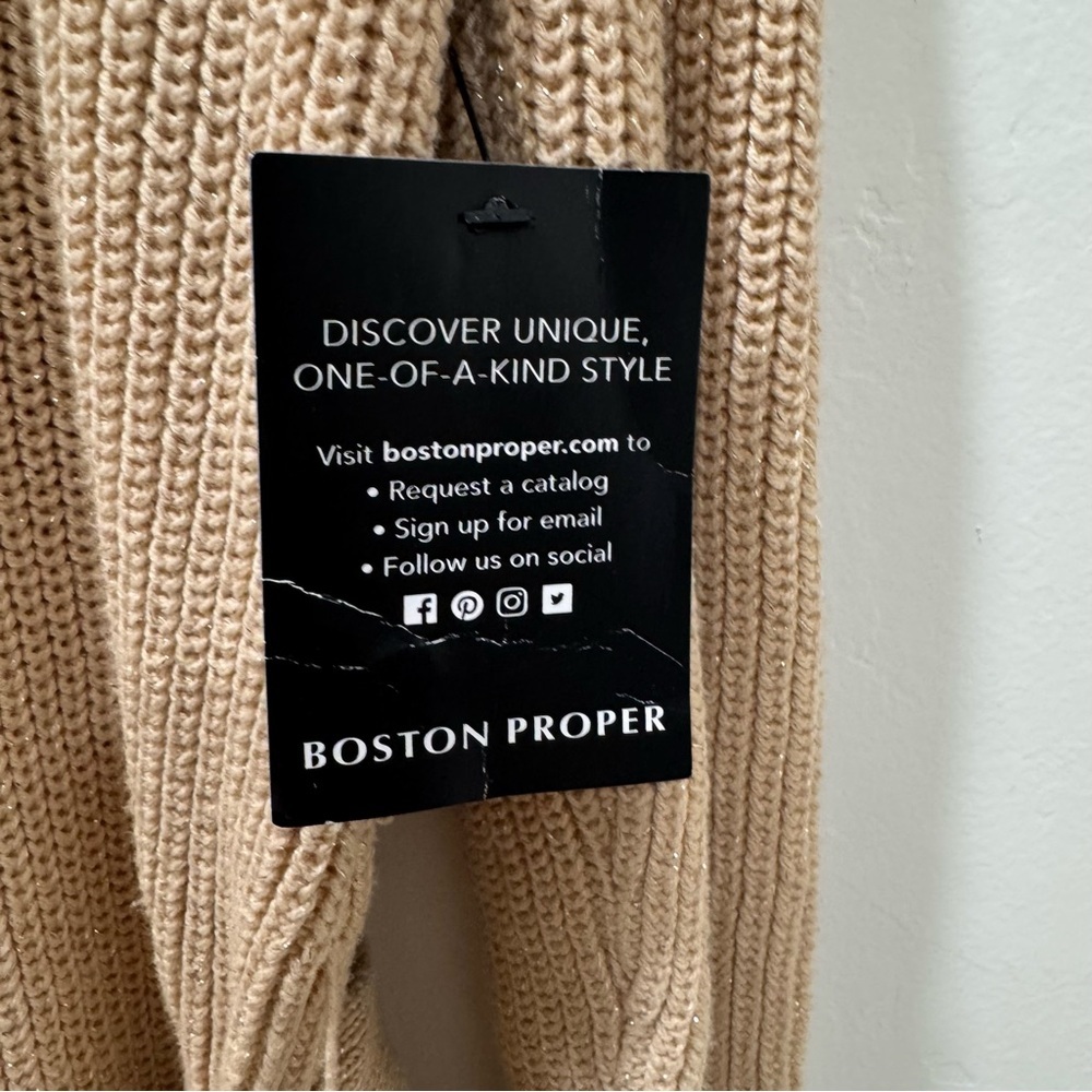 NWT Boston Proper Cold-Shoulder Lurex Cowl-Neck Sweater Dress Tan Gold Medium - Picture 7 of 15
